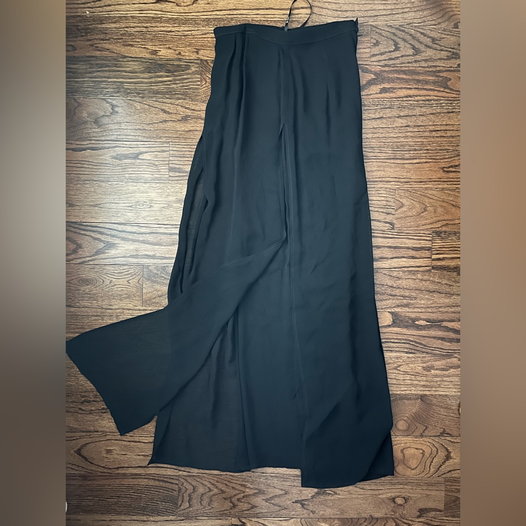 Vintage Tadashi Shoji Black Chiffon Split Panel Palazzo Pants With Sheer Overlay